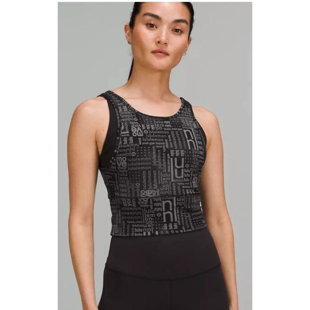 Lululemon Power Pivot Everlux Tank Motif Women's Black Logo Print
